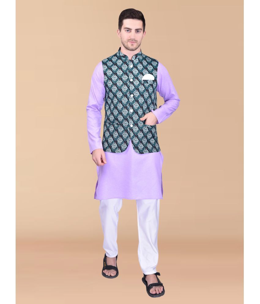     			PRINTCULTR Purple Cotton Regular Fit Men's Kurta Pyjama Set ( Pack of 1 )