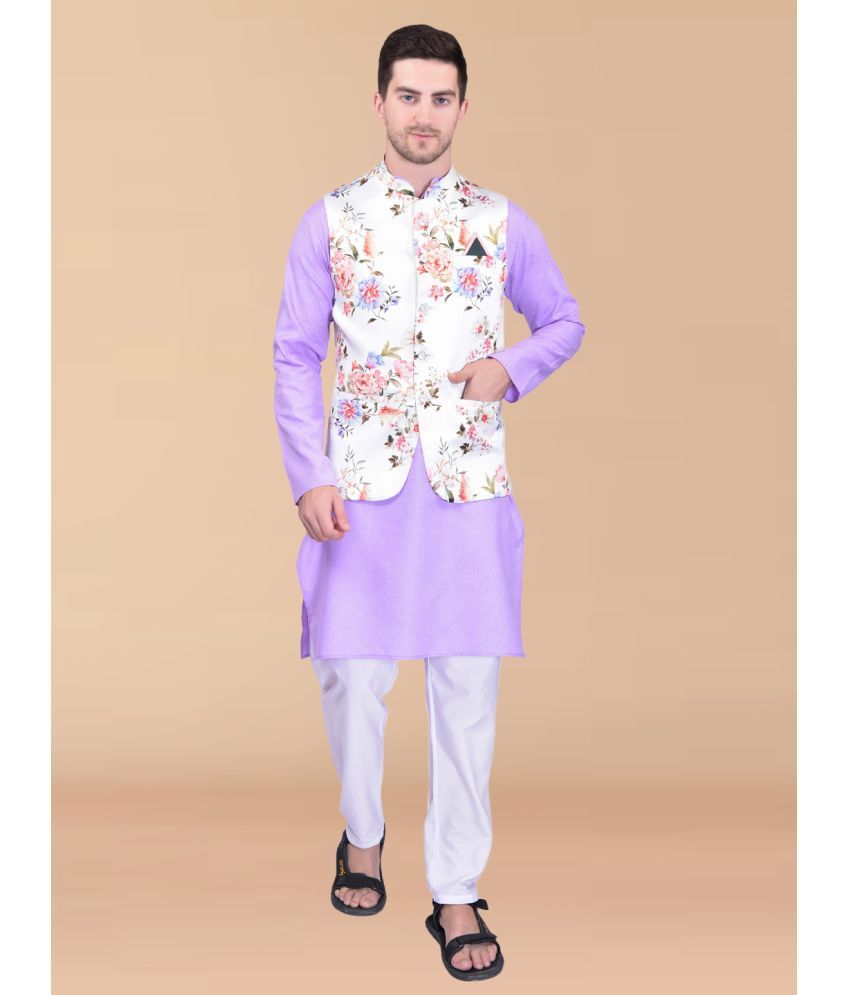     			PRINTCULTR Purple Cotton Regular Fit Men's Kurta Pyjama Set ( Pack of 1 )