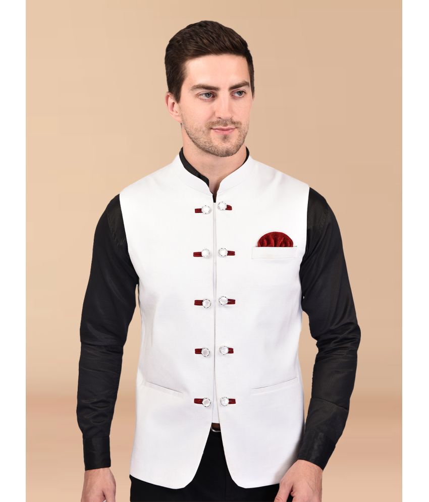     			PRINTCULTR White Cotton Blend Men's Nehru Jacket ( Pack of 1 )