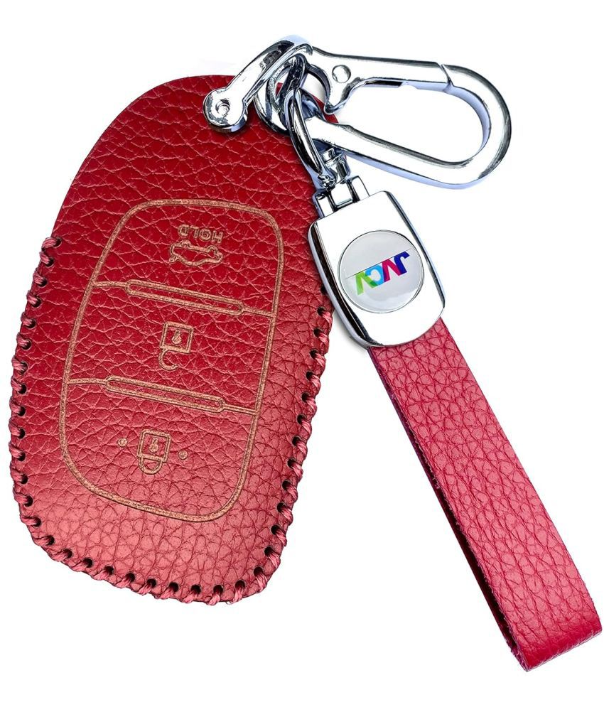     			Soft Handmade Lychee Pattern Leather Key Cover Compatible with Hyundai Creta, i10 Grand, i20 Elite, i20 Active, Xcent, Verna 4s, Tucson, Elantra, Grand i10 Nios 3 Button Smart Key