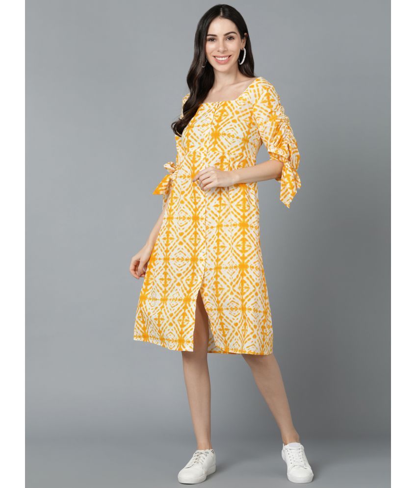     			Vaamsi Cotton Dyed Midi Women's A-line Dress - Yellow ( Pack of 1 )