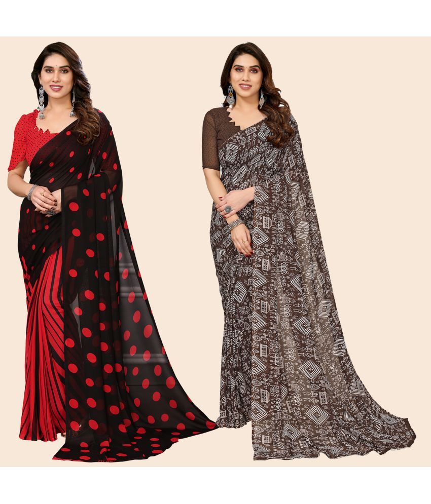     			ANAND SAREES Georgette Printed Saree With Blouse Piece - Multicolour ( Pack of 2 )