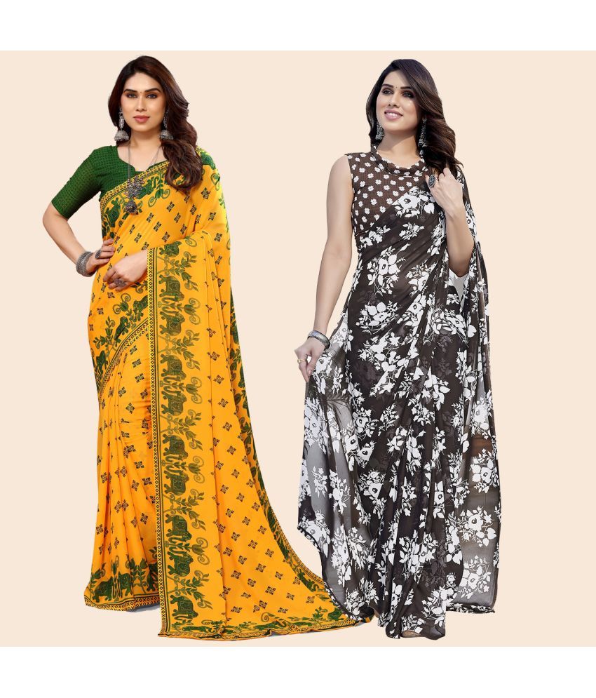     			ANAND SAREES Georgette Printed Saree With Blouse Piece - Multicolour ( Pack of 2 )