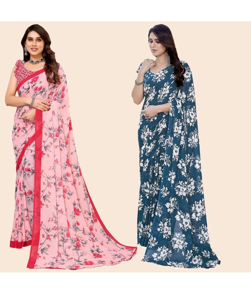     			ANAND SAREES Georgette Printed Saree With Blouse Piece - Multicolour ( Pack of 2 )