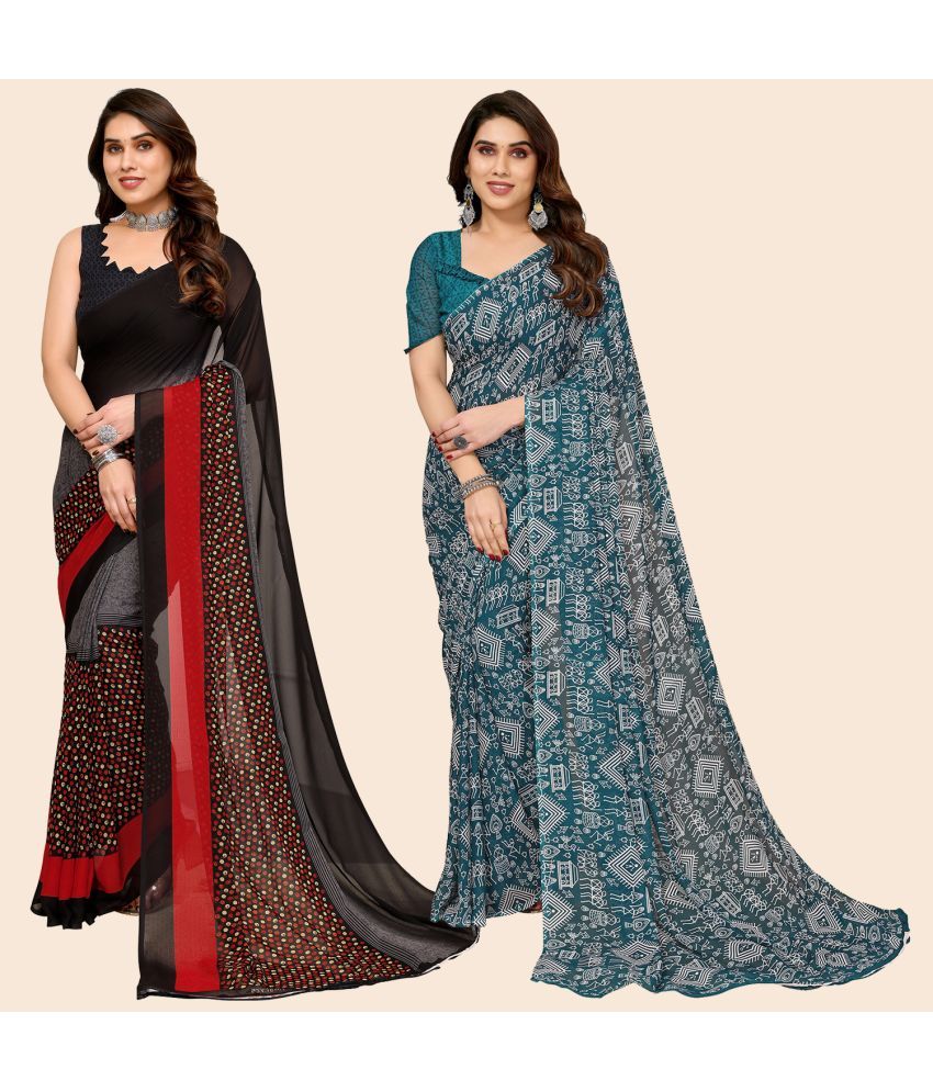     			ANAND SAREES Georgette Printed Saree With Blouse Piece - Multicolour ( Pack of 2 )