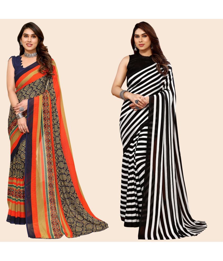     			ANAND SAREES Georgette Printed Saree With Blouse Piece - Multicolour ( Pack of 2 )