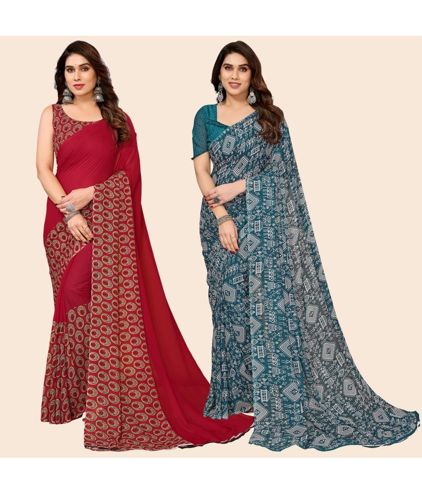     			ANAND SAREES Georgette Printed Saree With Blouse Piece - Multicolour ( Pack of 2 )