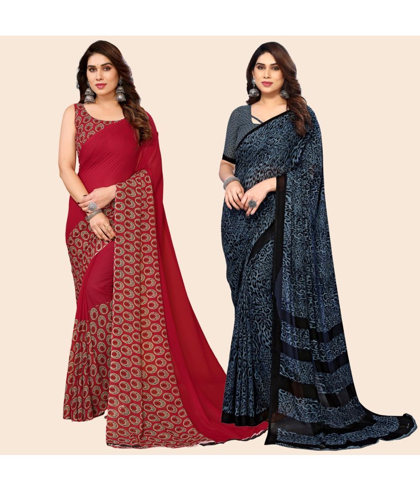     			ANAND SAREES Georgette Printed Saree With Blouse Piece - Multicolour ( Pack of 2 )