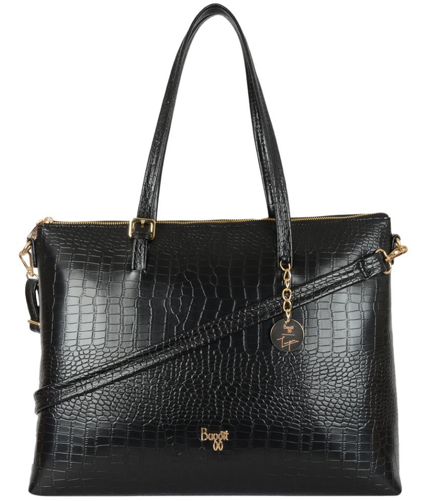     			Baggit Black PU Tote Bag