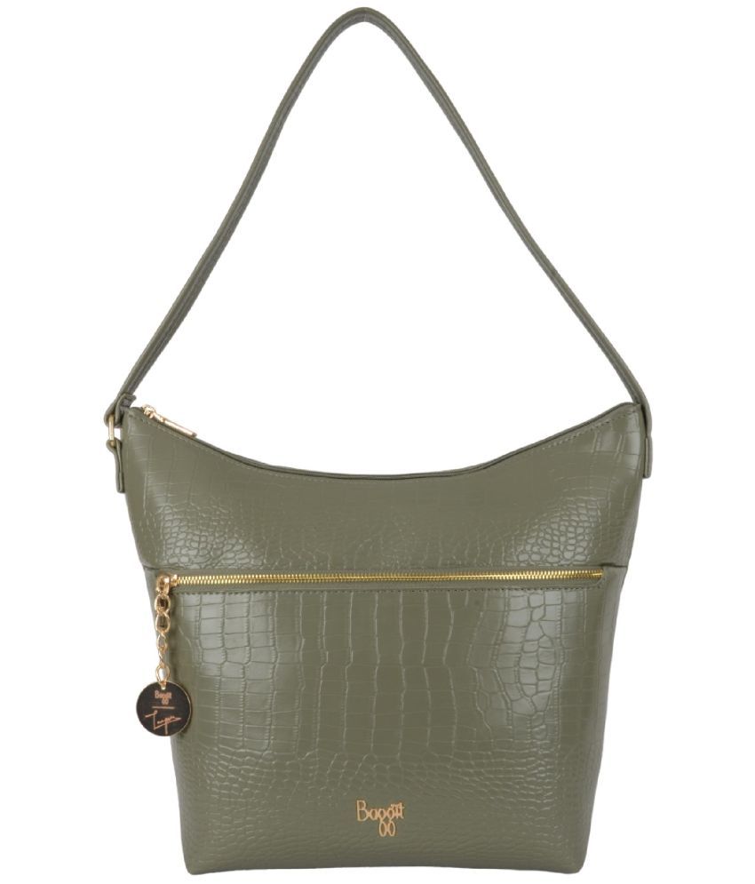     			Baggit Green PU Hobo Bag