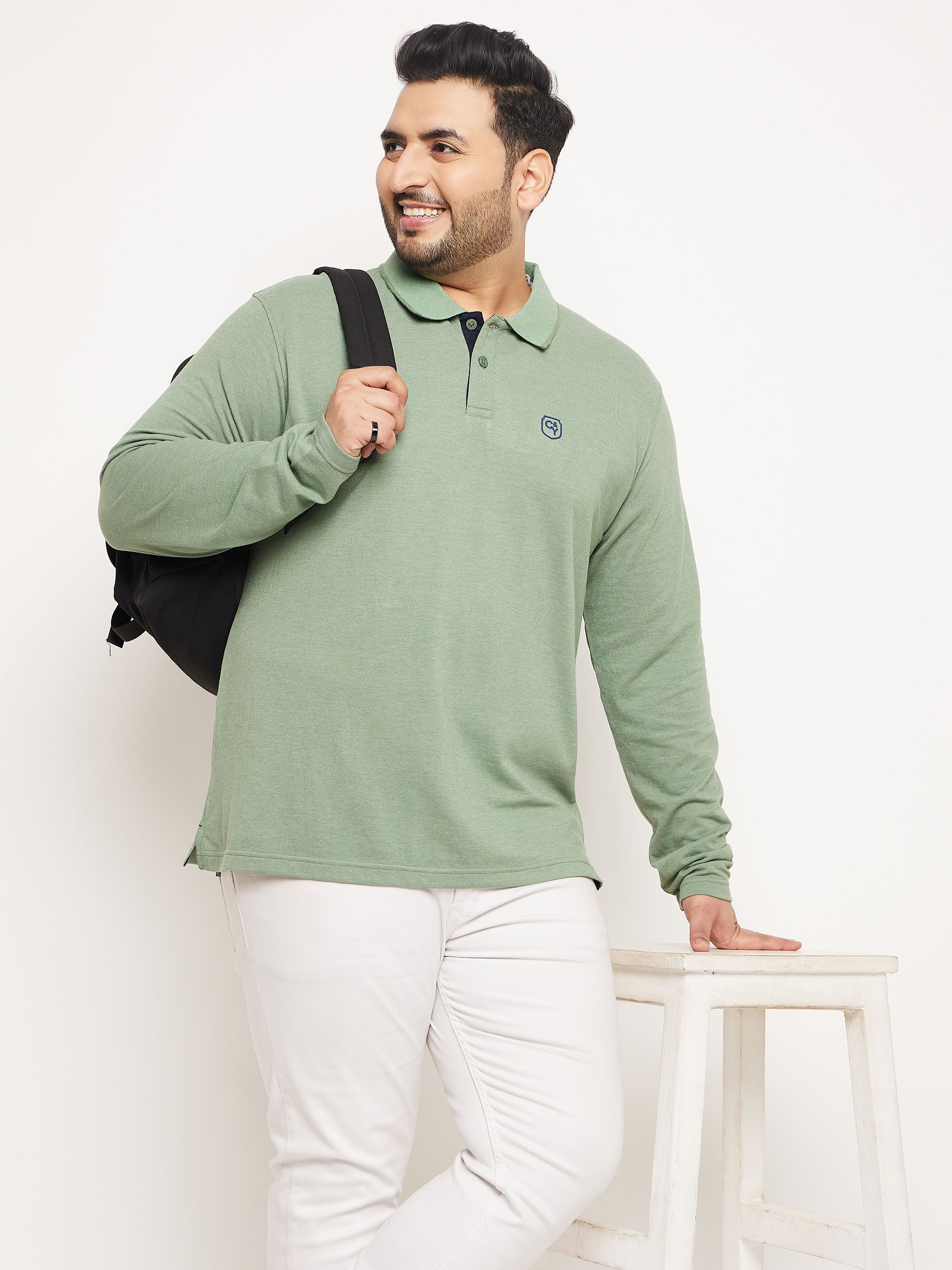     			Club York Cotton Blend Regular Fit Solid Full Sleeves Men's Polo T Shirt - Green ( Pack of 1 )