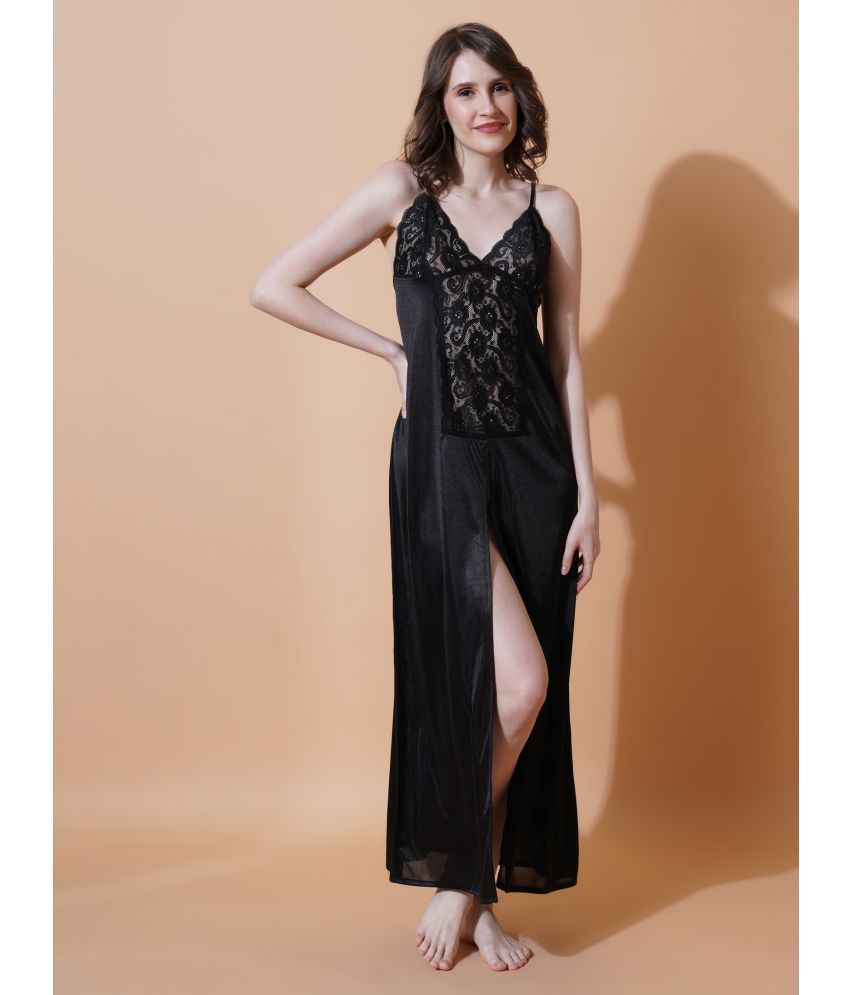     			Reposey International Black Satin Women's Nightwear Nighty & Night Gowns ( Pack of 1 )