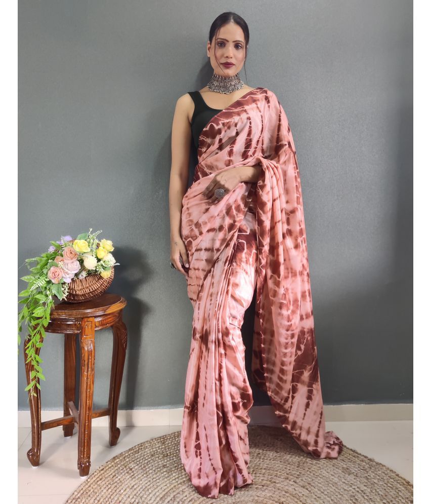     			Samah Chiffon Printed Saree With Blouse Piece - Peach ( Pack of 1 )