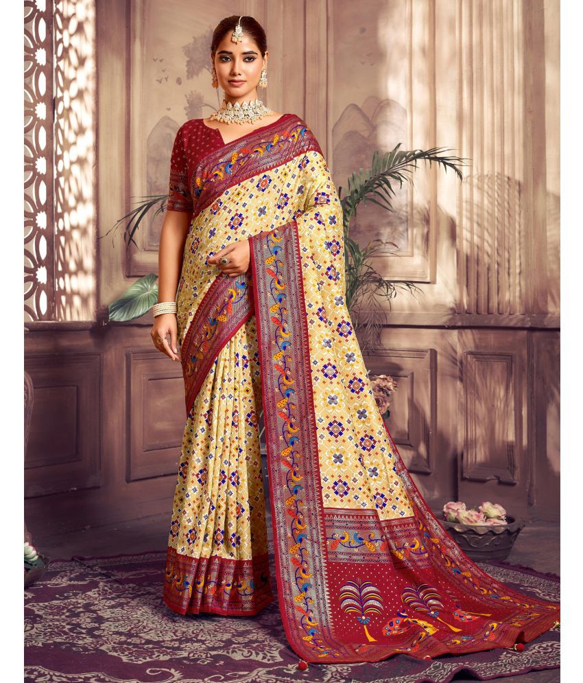     			Samah Cotton Silk Printed Saree With Blouse Piece - Beige ( Pack of 1 )
