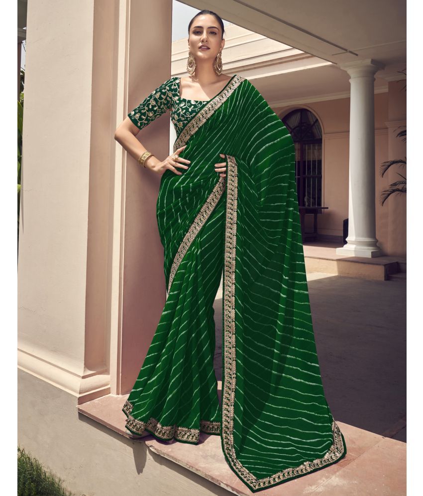     			Samah Georgette Printed Saree With Blouse Piece - Green ( Pack of 1 )