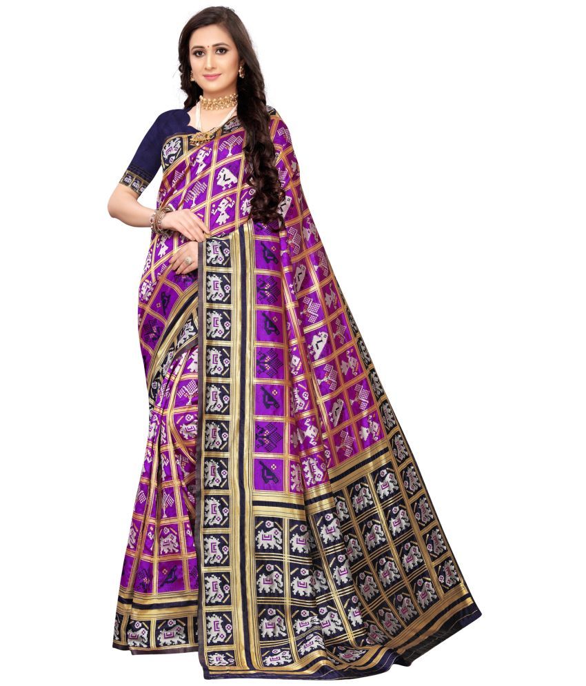     			Samah Silk Blend Woven Saree With Blouse Piece - Purple ( Pack of 1 )