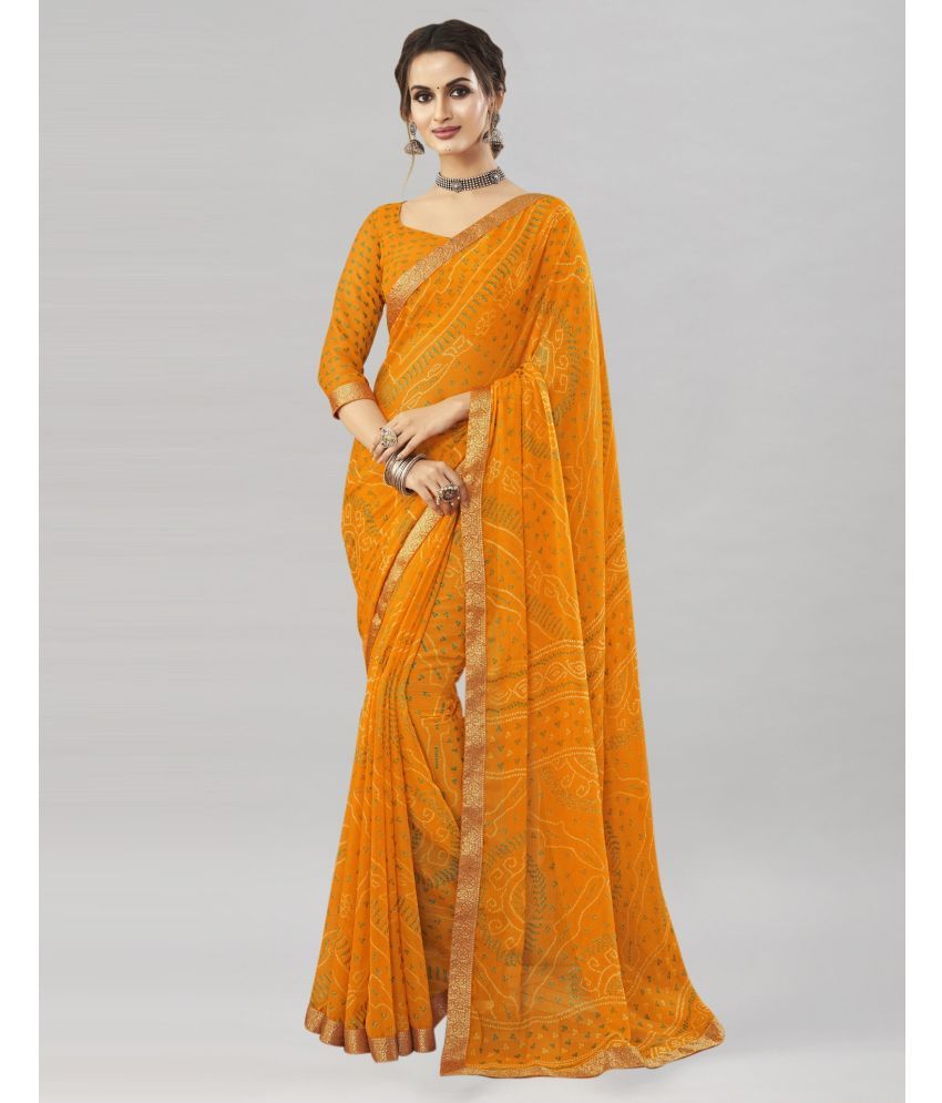     			Satrani Chiffon Printed Saree With Blouse Piece - Yellow ( Pack of 1 )