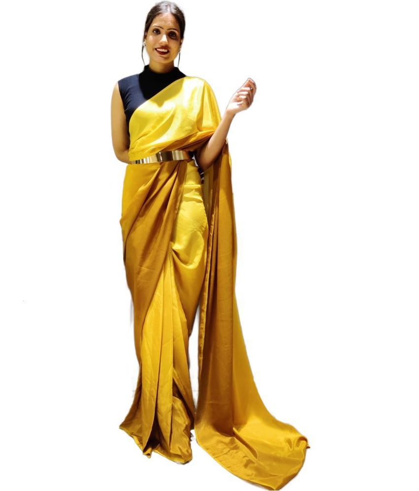     			Sidhidata Synthetic Dyed Saree With Blouse Piece - Yellow ( Pack of 1 )