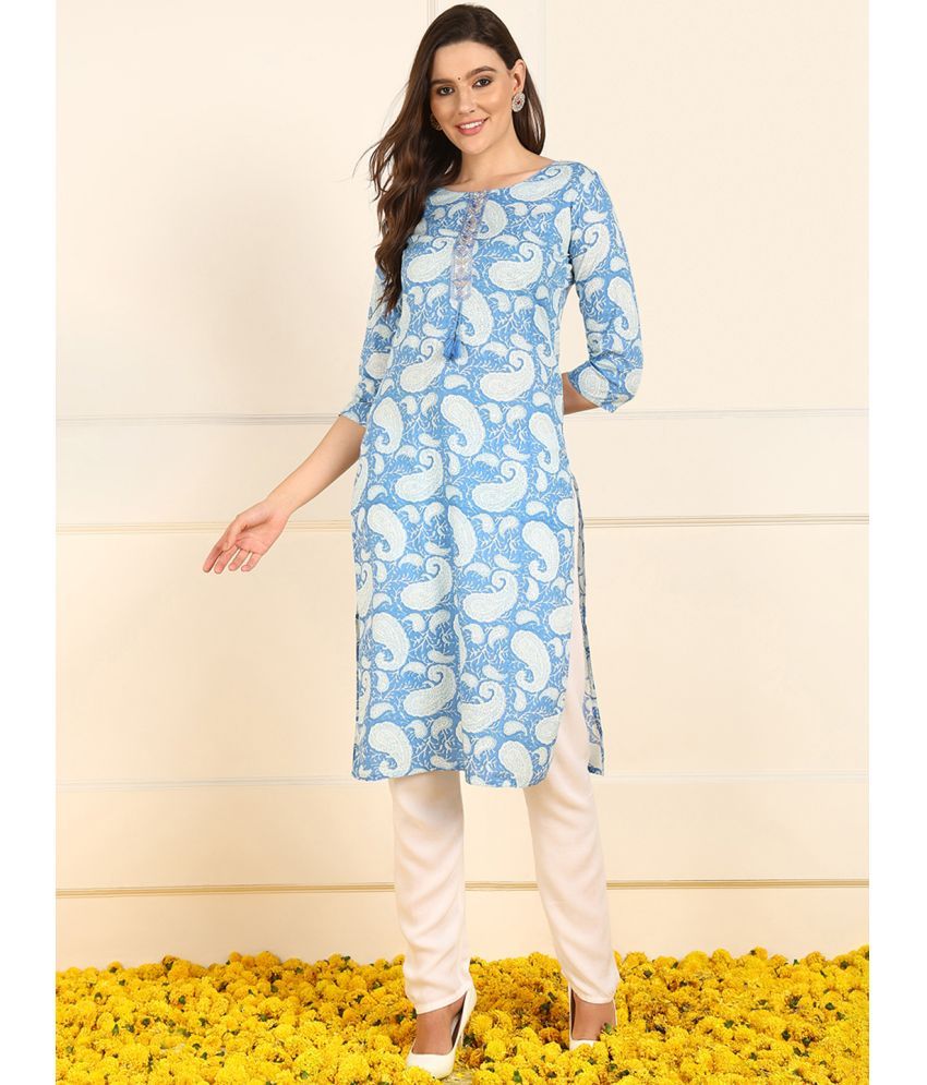     			Vaamsi Cotton Printed Straight Women's Kurti - Blue ( Pack of 1 )