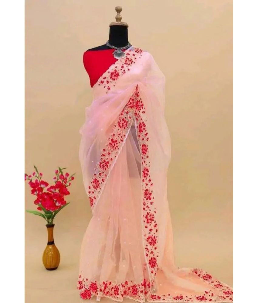     			A TO Z CART Net Embroidered Saree With Blouse Piece - Red ( Pack of 1 )