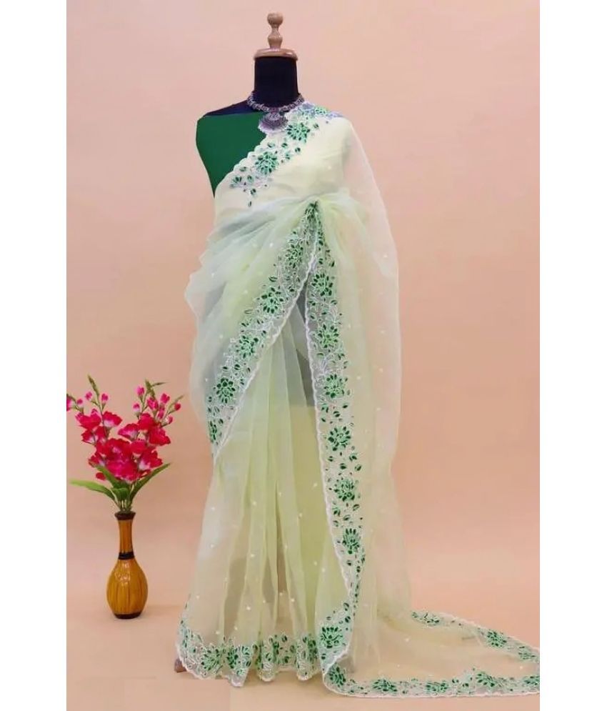     			Apnisha Net Embroidered Saree With Blouse Piece - Sea Green ( Pack of 1 )
