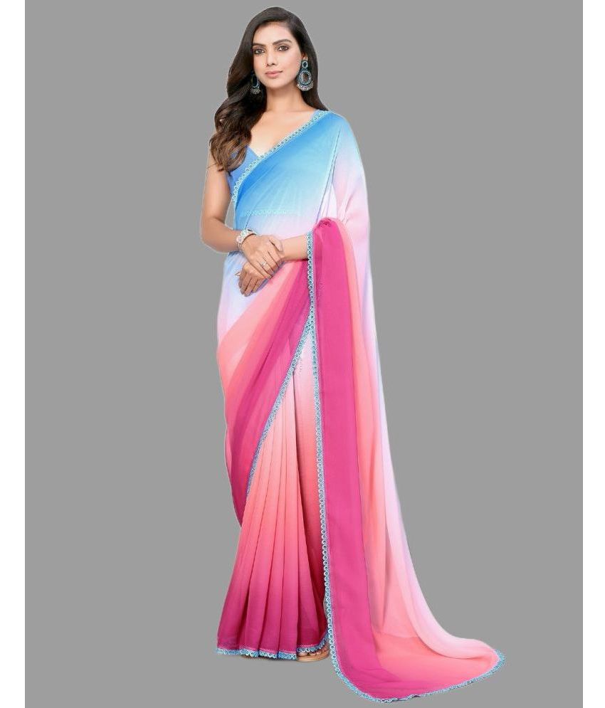     			Bhuwal Fashion Georgette Dyed Saree With Blouse Piece - Multicolour ( Pack of 1 )