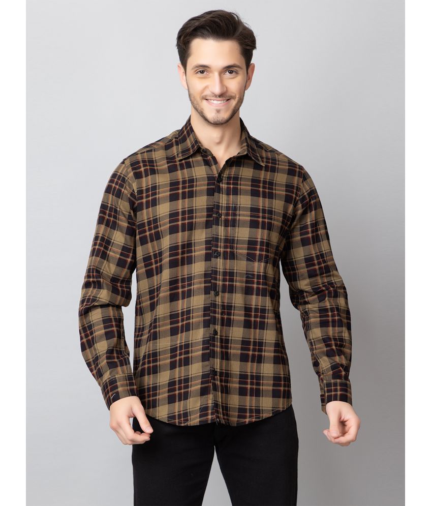     			Club York Cotton Blend Regular Fit Checks Full Sleeves Men's Casual Shirt - Khaki ( Pack of 1 )