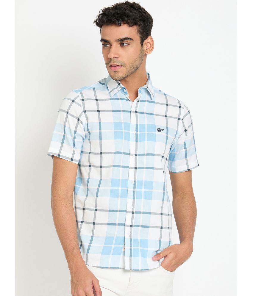     			Club York Cotton Blend Regular Fit Checks Half Sleeves Men's Casual Shirt - Light Blue ( Pack of 1 )