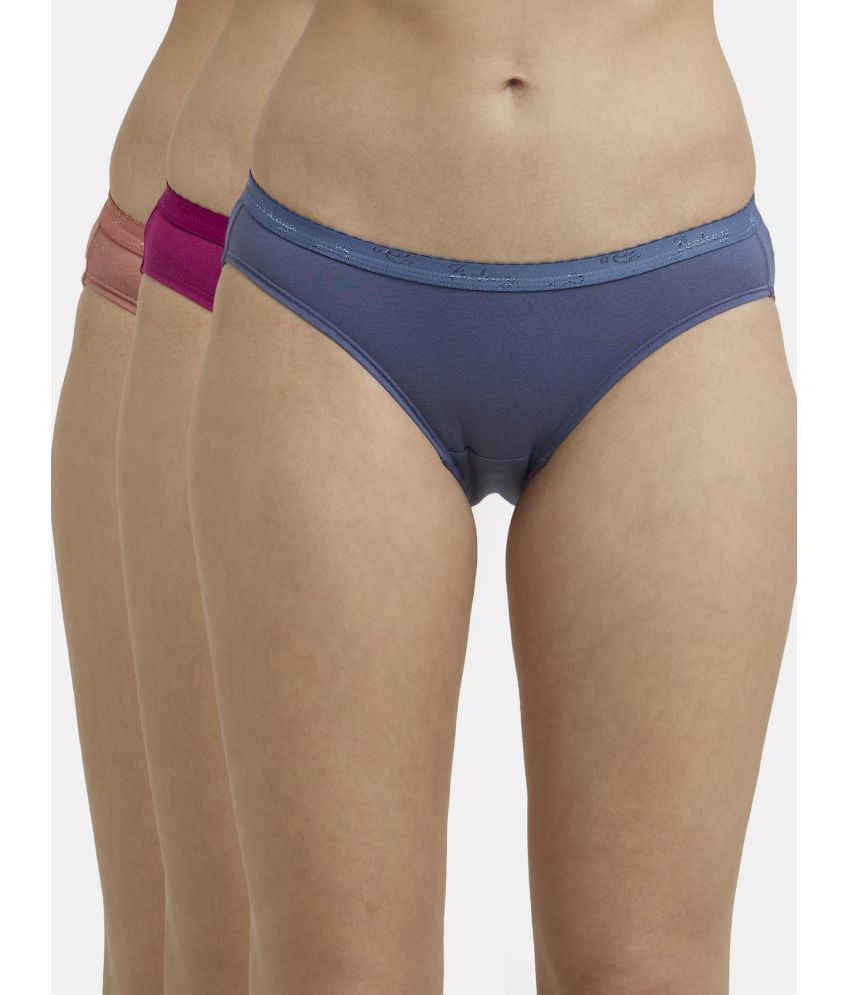     			Jockey 1525 Women Super Combed Cotton Bikini - Dark Assorted (Pack of 3 - Color & Prints May Vary)