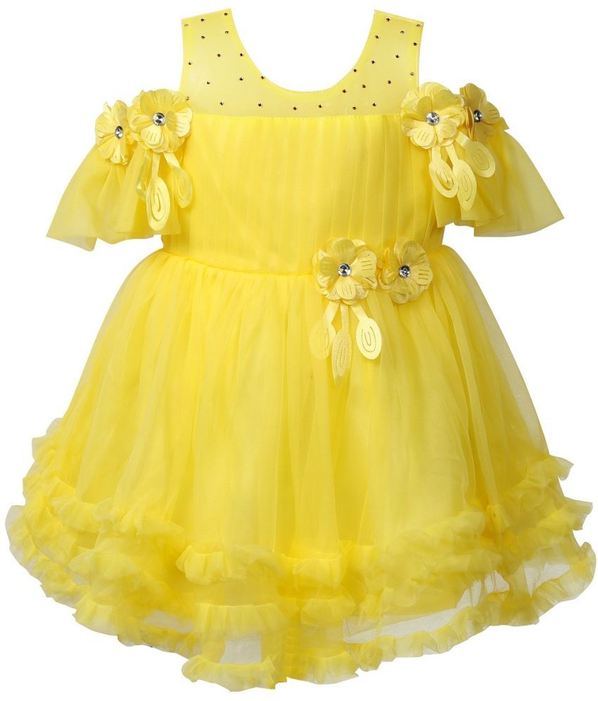     			LITTLE PANDA Yellow Net Girls Off Shoulder Dress ( Pack of 1 )