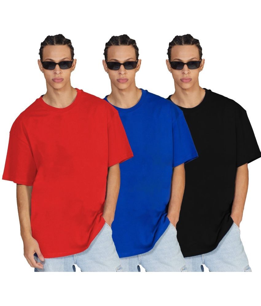     			Leotude Cotton Blend Oversized Fit Solid Half Sleeves Men's T-Shirt - Black ( Pack of 3 )