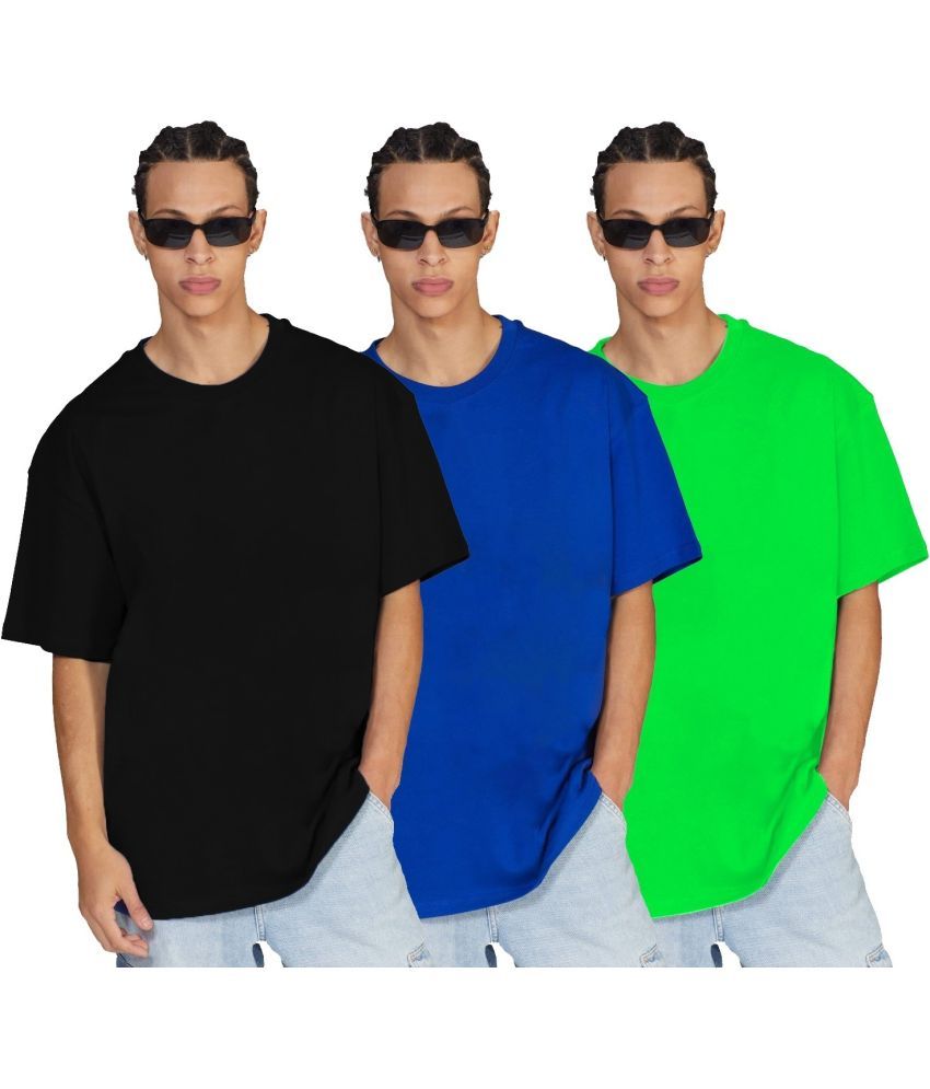     			Leotude Cotton Blend Oversized Fit Solid Half Sleeves Men's T-Shirt - Black ( Pack of 3 )