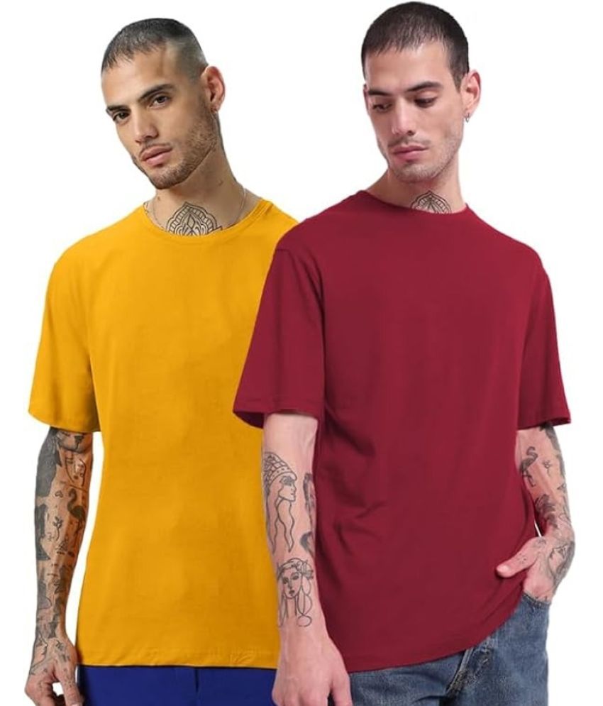     			Leotude Cotton Blend Oversized Fit Solid Half Sleeves Men's T-Shirt - Maroon ( Pack of 2 )