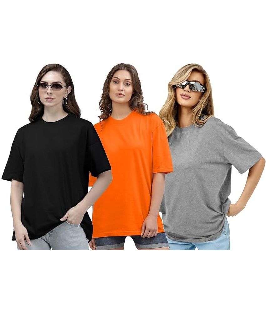     			Leotude Multicolor Cotton Blend Women's T-Shirt ( Pack of 3 )