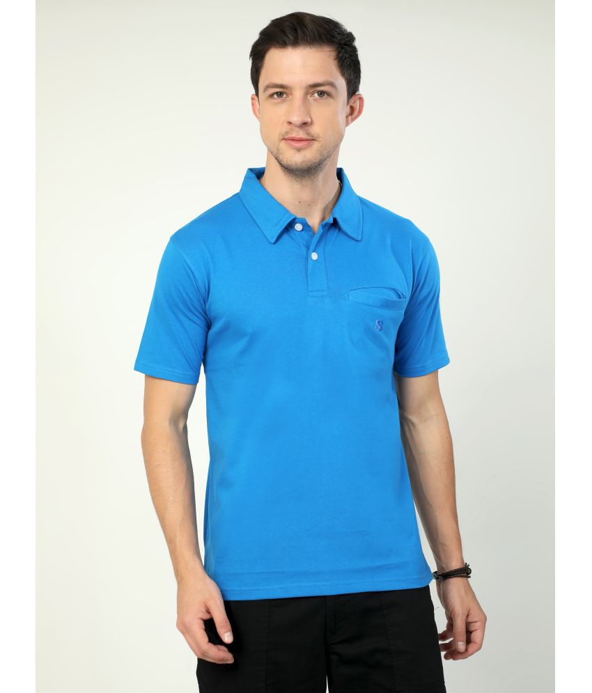     			SUPER STYLE POLO Cotton Regular Fit Solid Half Sleeves Men's Polo T Shirt - Blue ( Pack of 1 )