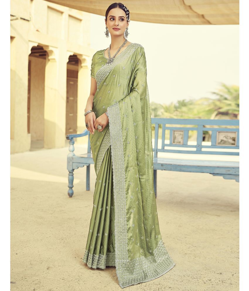     			Samah Georgette Embroidered Saree With Blouse Piece - Olive ( Pack of 1 )