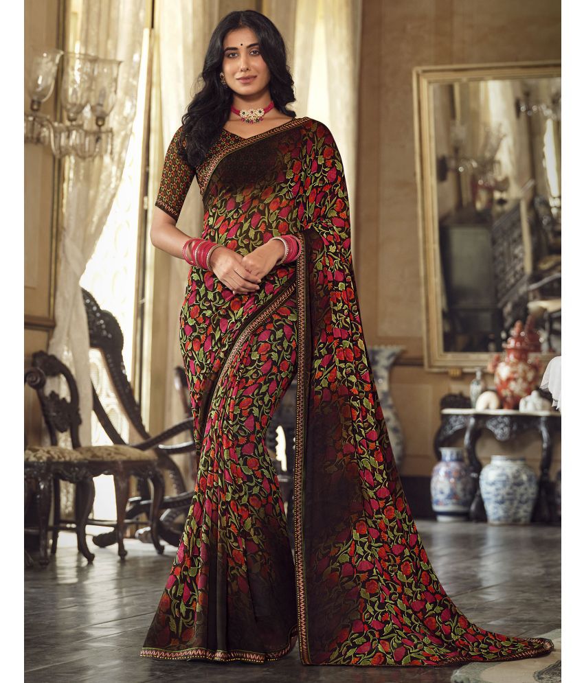     			Samah Georgette Printed Saree With Blouse Piece - Multicolor ( Pack of 1 )