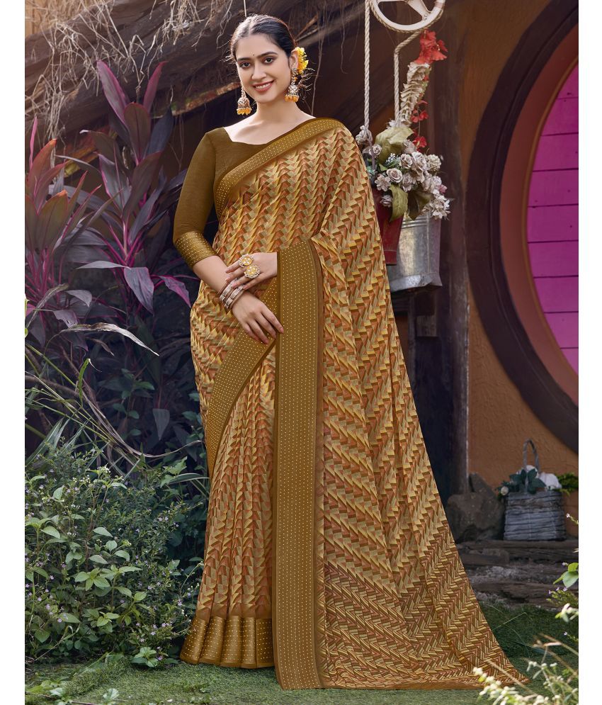     			Samah Georgette Printed Saree With Blouse Piece - Mustard ( Pack of 1 )