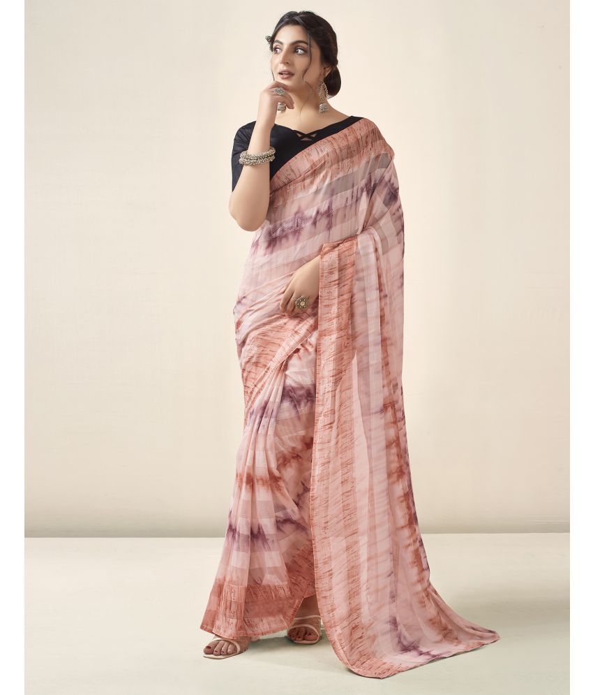     			Samah Georgette Printed Saree With Blouse Piece - Peach ( Pack of 1 )