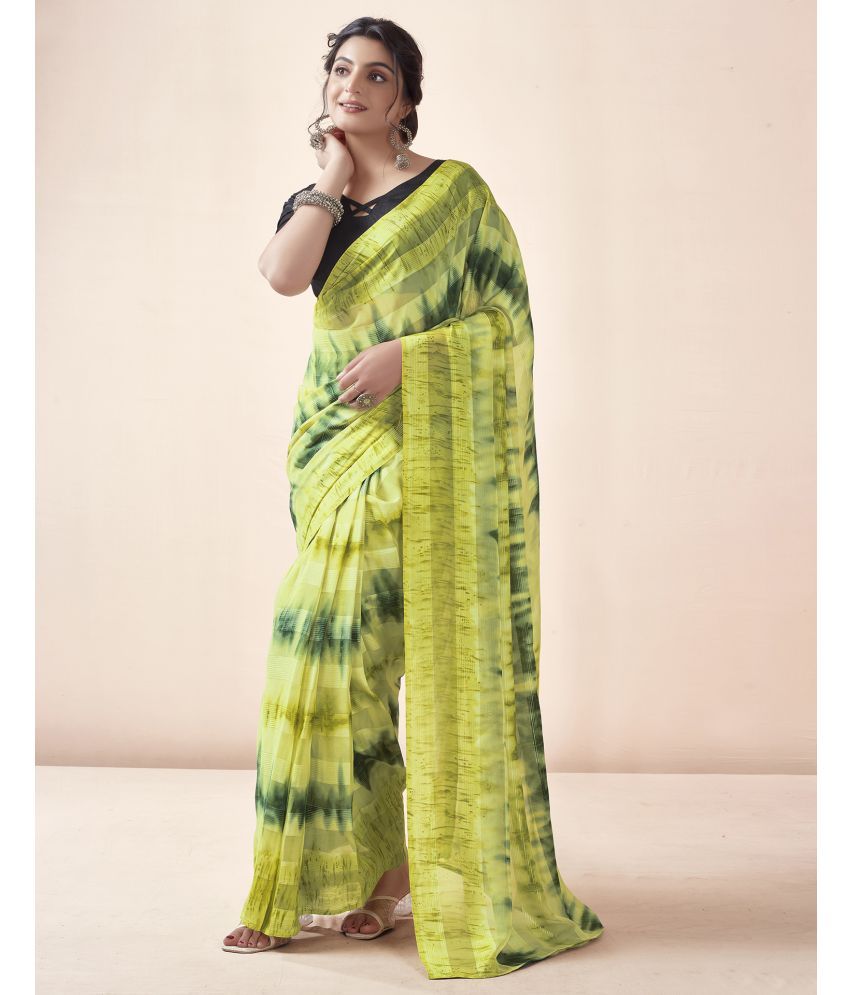     			Samah Georgette Printed Saree With Blouse Piece - Lime Green ( Pack of 1 )