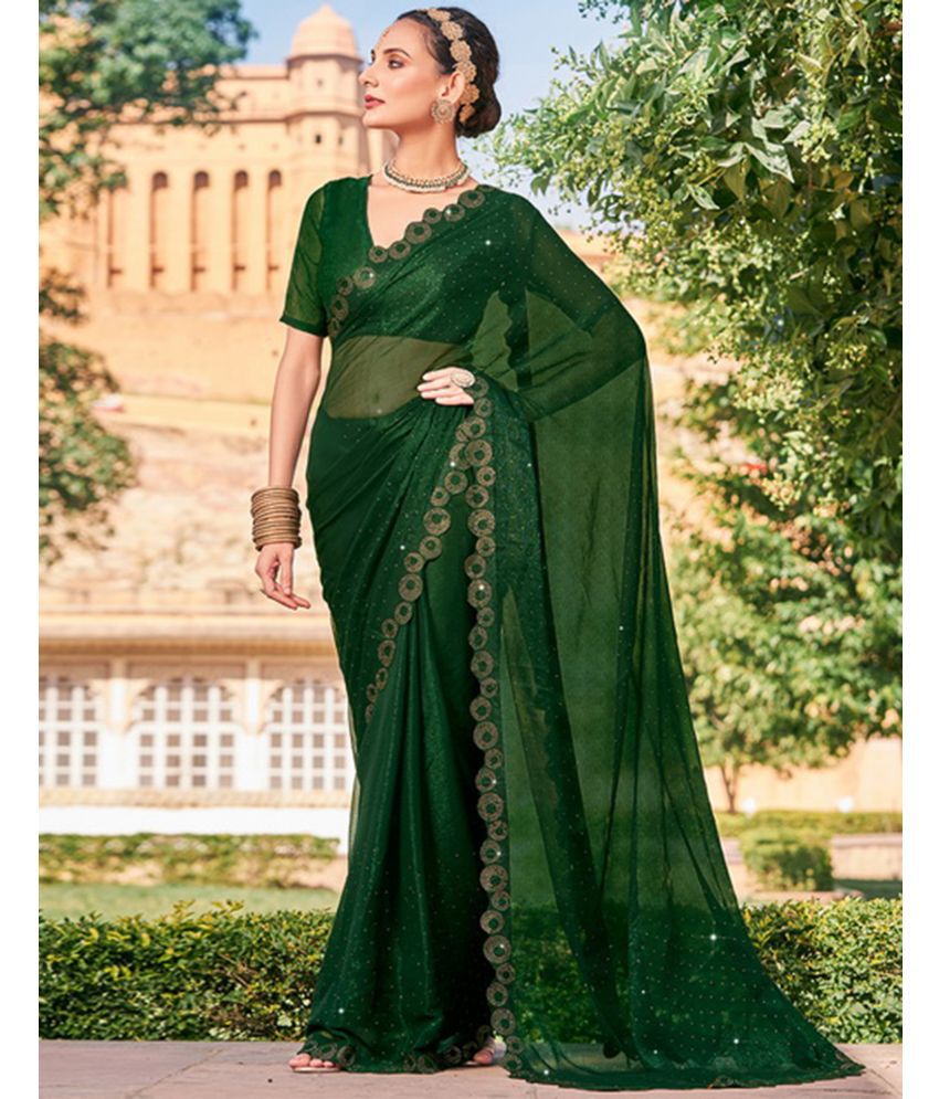     			Samah Shimmer Embellished Saree With Blouse Piece - Green ( Pack of 1 )