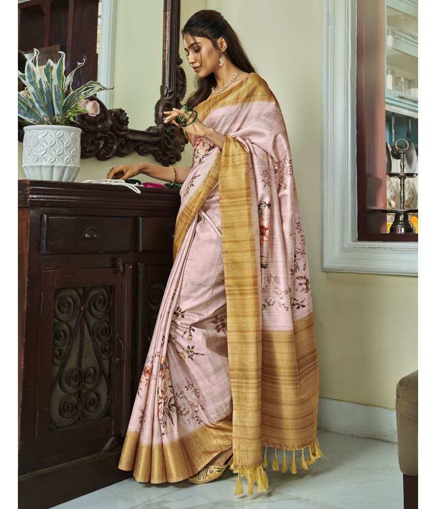     			Samah Silk Woven Saree With Blouse Piece - Peach ( Pack of 1 )