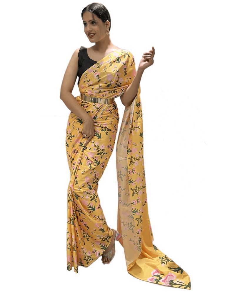     			Sidhidata Synthetic Printed Saree With Blouse Piece - Yellow ( Pack of 1 )