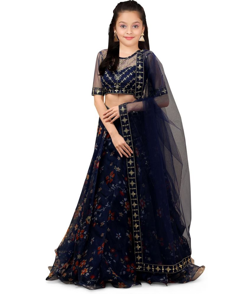     			kedar fab Navy Blue Organza Girls Lehenga Choli Set ( Pack of 1 )