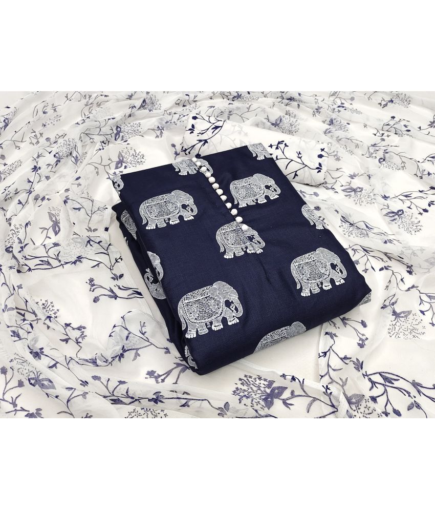     			A TO Z CART Unstitched Cotton Printed Dress Material - Navy Blue ( Pack of 1 )