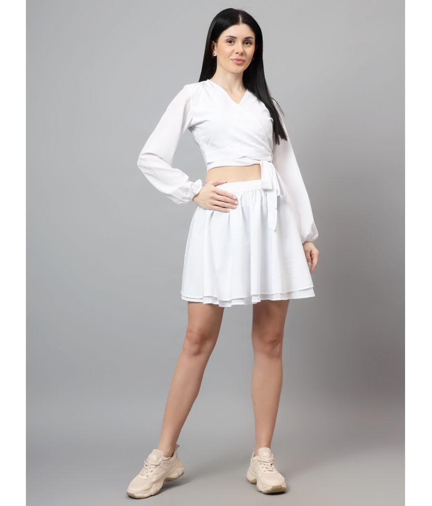     			Diaz White Solid Skirt Top Set