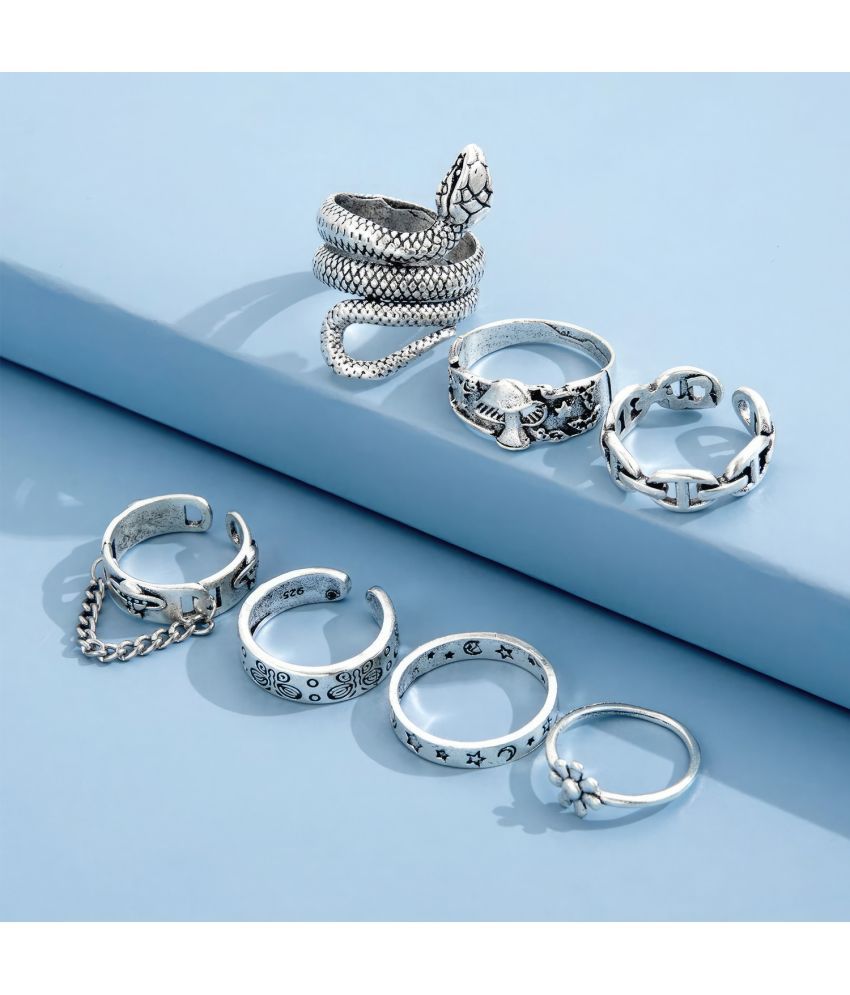     			FASHION FRILL Silver Rings ( Pack of 7 )