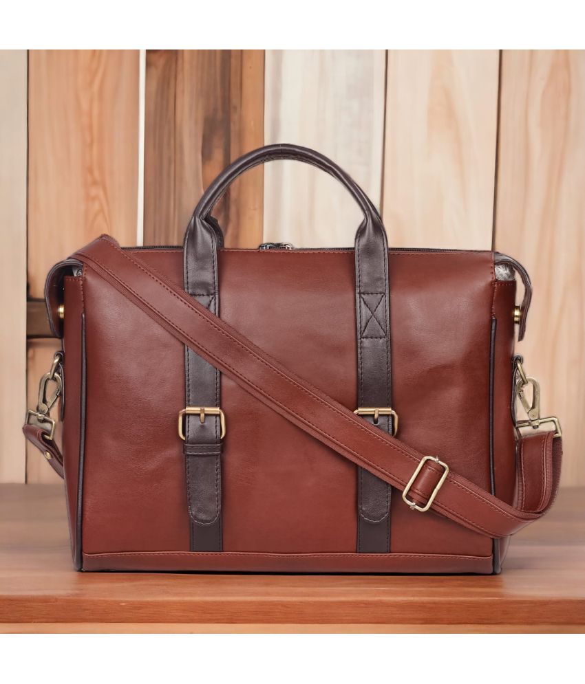     			FERNWEH Brown Leather Office Bag