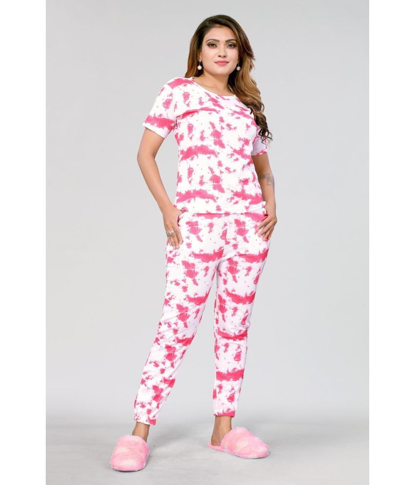     			NightBlue Pink Crepe Women's Nightwear Nightsuit Sets ( Pack of 1 )