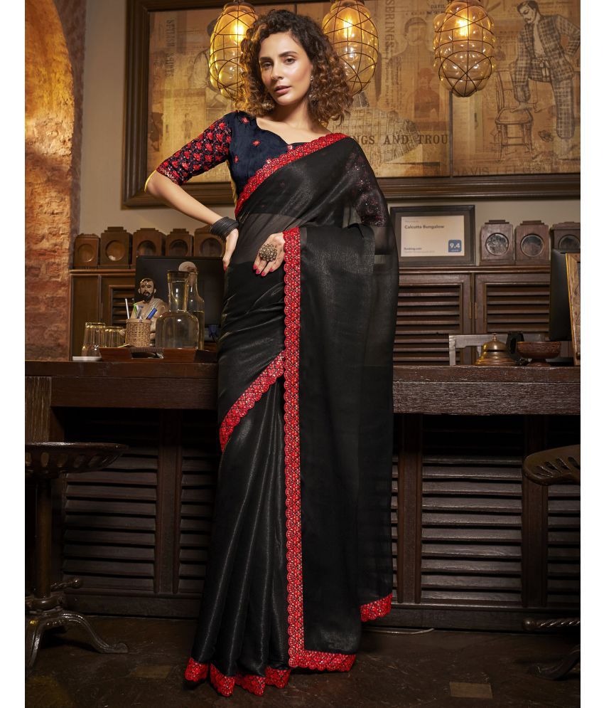     			Samah Chiffon Embellished Saree With Blouse Piece - Black ( Pack of 1 )
